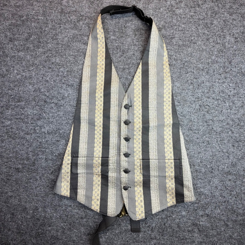 Vtg Mel Howard Tuxedo Vest Mens One Size Black Gold Striped Backless Waistcoat
